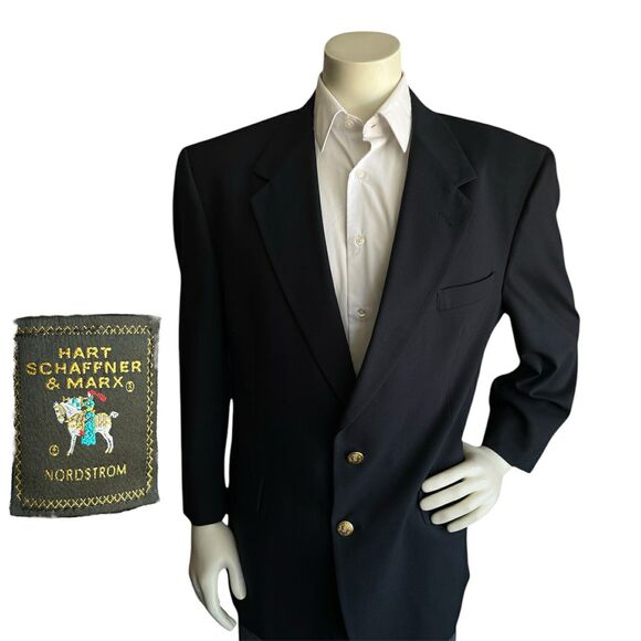 Hart Schaffner Marx Blazer Men’s 44R Navy Gold 2 Button Jacket Sport Coat